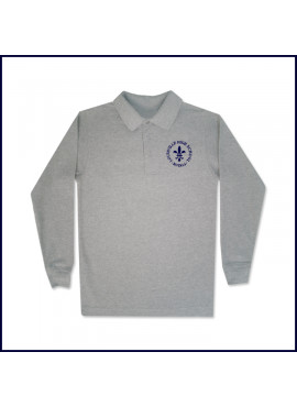 Grey Classic Mesh Polo Shirt: Long Sleeve with Embroidered Logo