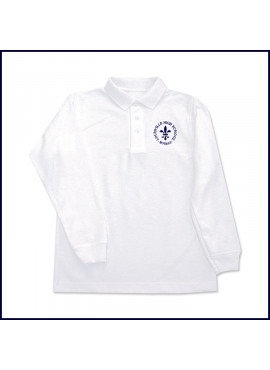 White Classic Mesh Polo Shirt: Long Sleeve with Embroidered Logo