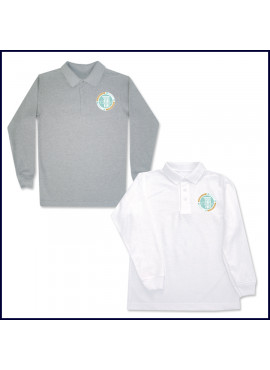 Unisex Mesh Polo Shirt: Long Sleeve with School Logo