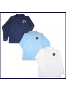 Unisex Mesh Polo Shirt: Long Sleeve with School Logo