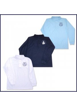 Classic Mesh Polo Shirt: Long Sleeve with School Logo