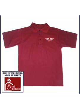 Cardinal Unisex Mesh Polo Shirt: Short Sleeve with HRSJ Logo on Chest & Microschool on Sleeve