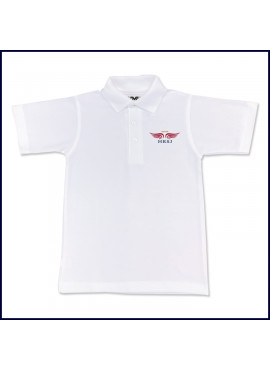 White Classic Mesh Polo Shirt: Short Sleeve with School Logo