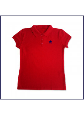 Red Girls Mesh Polo Shirt: Short Sleeve with Embroidered Logo