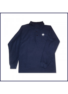 Navy Classic Mesh Polo Shirt: Long Sleeve with Embroidered Logo