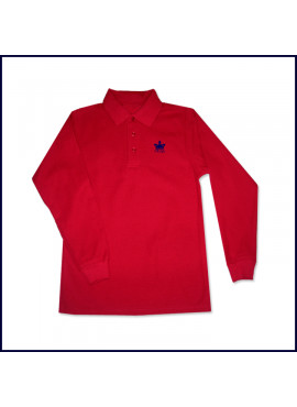 Red Classic Mesh Polo Shirt: Long Sleeve with Embroidered Logo