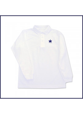 White Classic Mesh Polo Shirt: Long Sleeve with Embroidered Logo