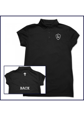 Black Girls Performance Polo Shirt: Short Sleeve with Embroidered Shield on Front & Cross on Back