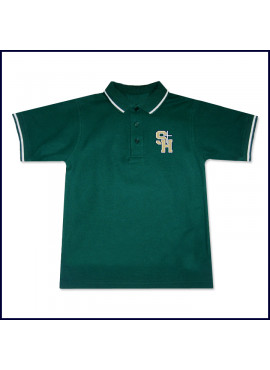 Classic Mesh Polo Shirt with Stripe on Collar & Sleeve with School Logo