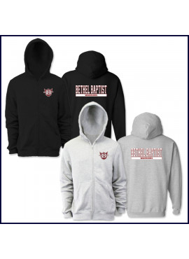 Hooded Zip Front Sweatshirt with School Logo on Front & Large Bethel Baptist Warrior Logo on Back
