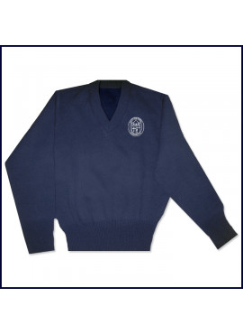 V-Neck Pullover Sweater with Embroidered Crest Logo