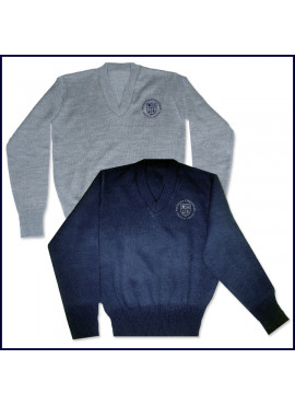 V-Neck Pullover Sweater with Crest Embroidered Logo