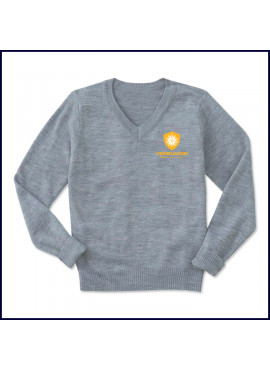 V-Neck Pullover Sweater with Embroidered Crest Logo