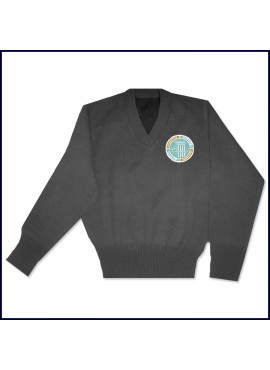 V-Neck Pullover Sweater with School Emblem