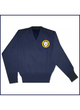 V-Neck Pullover Sweater with School Emblem